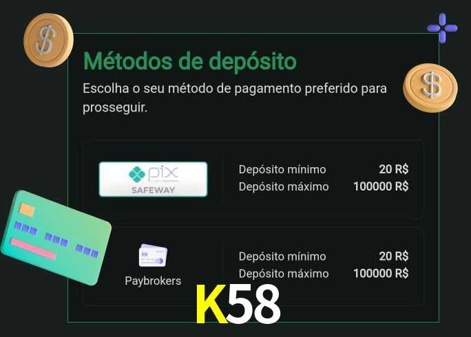 O cassino K58 oferece uma grande variedade de métodos de pagamento